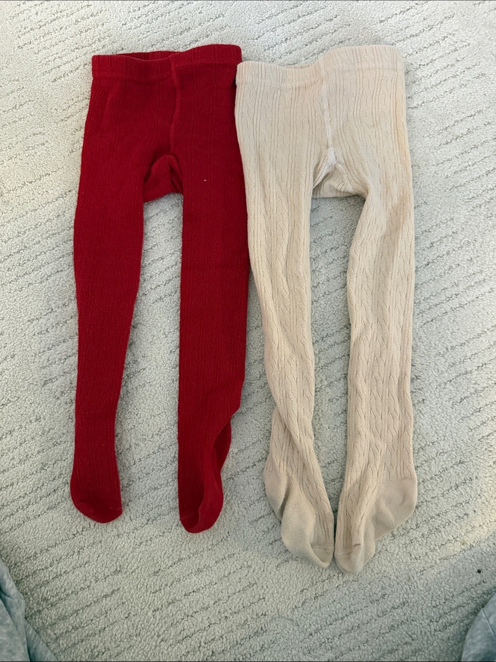Little Stocking Co. 1-2 year Cable Knit Footed Tights - Red and Cream